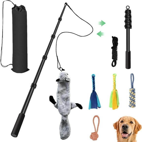 Flirt Pole for Dogs, Interactive Toys Tug-of-war for Dogs, Five-Section Retractable Adjustable Length,for Outdoor Exercise & Training for Small Medium Large Dogs