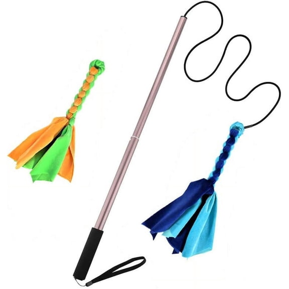 Flirt Pole for Dogs - Extendable Flirt Pole with 2pcs Fleece Lure Tugs for Dog Outdoor Entertainment, Train and Exercise, New Coffee