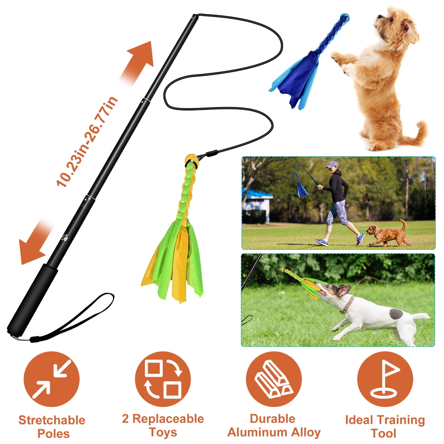 Flirt Pole for Dogs, iMounTEK Interactive Dog Toys, Extendable Dog