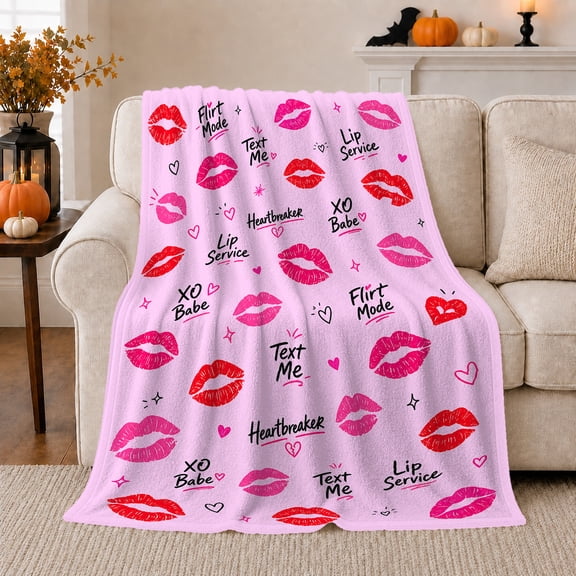 Flirtatious Kisses And Doodles, Cozy Flannel Blanket for Romantic Art Enthusiasts, Playful Flirtatious Doodle Typography Composition Home Decor for Living Room and Bedroom, Valentine's Day Gift