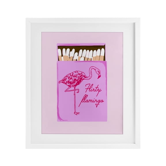 Stupell Industries Flirty Flamingo Pink Matchbox White Framed Print Under Glass, design by Cherrywood Lane