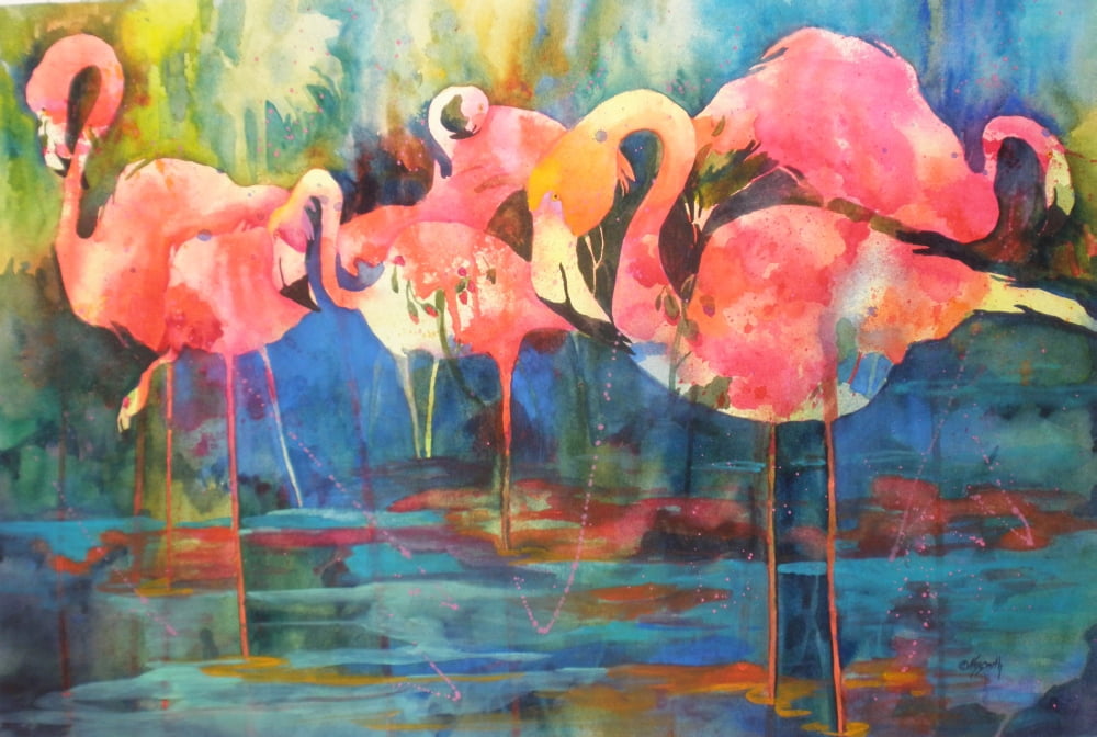Flirty Flamingos Canvas Art - Kay Smith (30 x 20)
