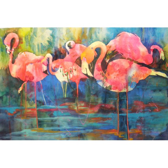 Flirty Flamingos Canvas Art - Kay Smith (30 x 20)