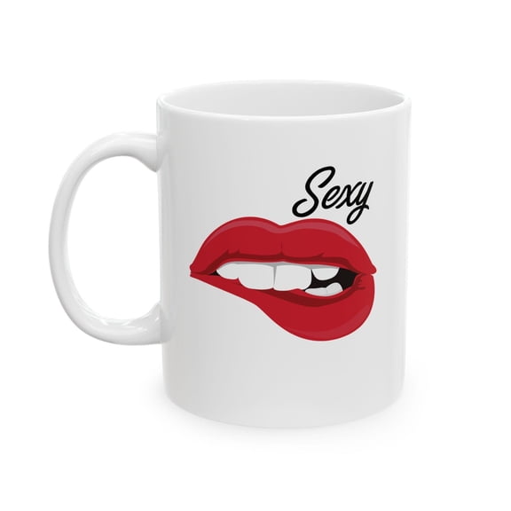 Flirty 11 oz Coffee Mug - Sexy Lips White Ceramic Gift