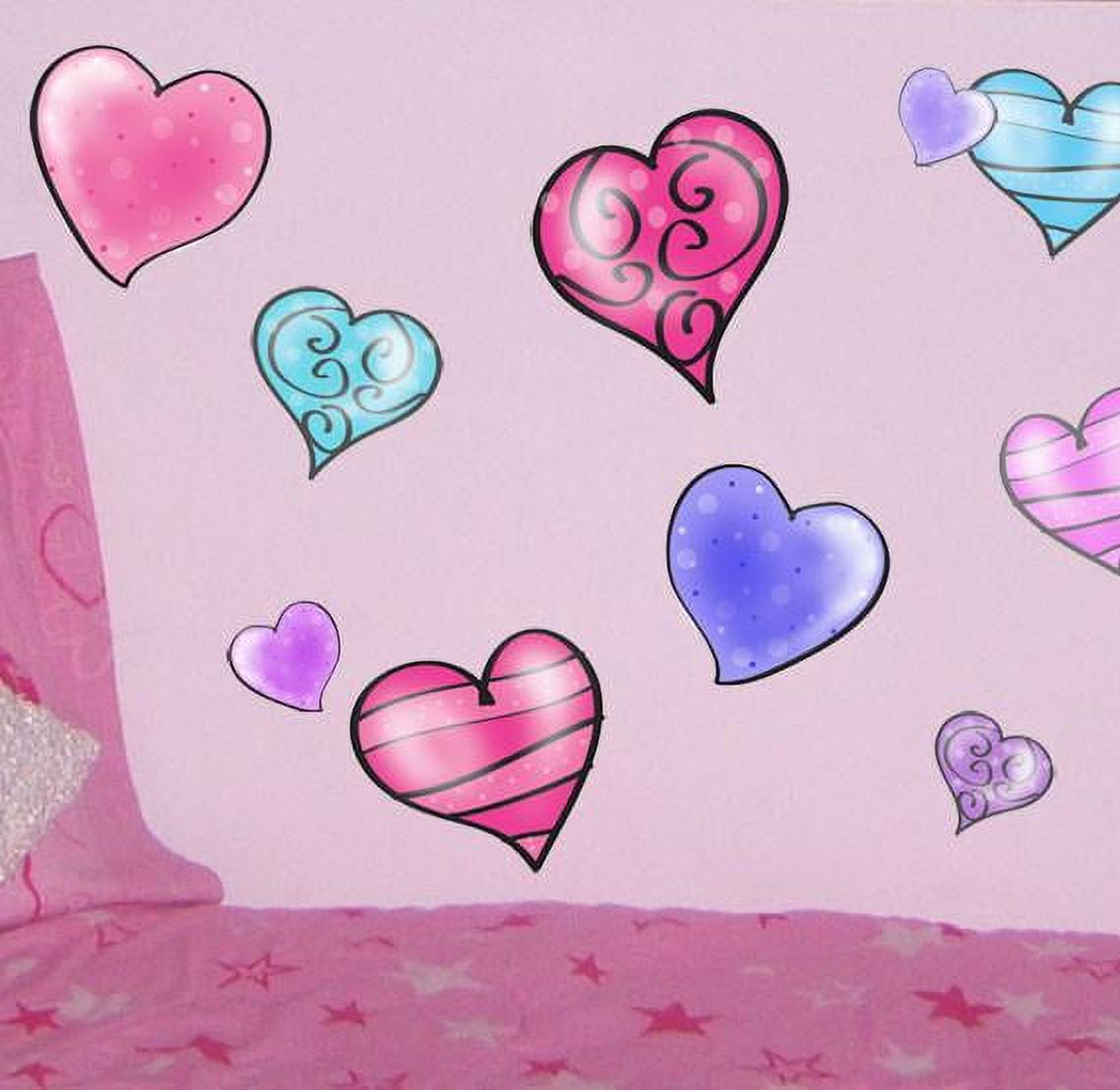 Flirty Hearts Wall Decal Stickers Girls Room Decor Includes 30 Heart ...