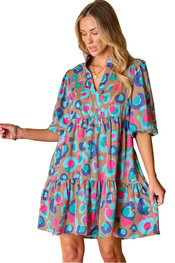 Flirty and Playful Green Leopard Print Dress with Ruffled Hem