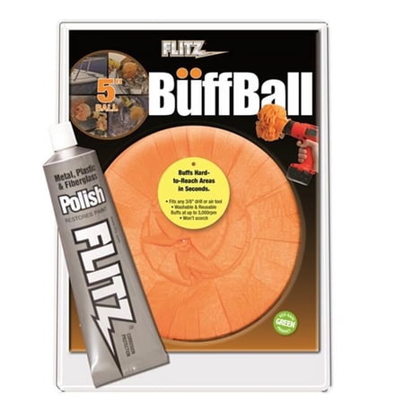 Flitz 5 in. Original Buff Balls Clamshell with Bonus 50 g Tube, Orange - Large