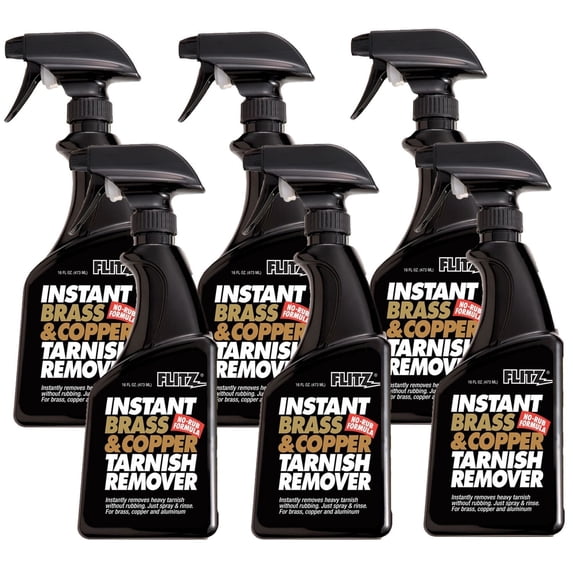 Flitz Brass and Copper Tarnish Remover, Powerful Organic Formula That Safely Removes Rust, Stains and Oxidation and Cleans Brick, Glass, Aluminum and More, Made in the USA, 16 oz Spray - 6 Pack