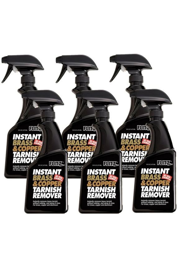 Flitz Brass and Copper Tarnish Remover, Powerful Organic Formula That Safely Removes Rust, Stains and Oxidation and Cleans Brick, Glass, Aluminum and More, Made in the USA, 16 oz Spray - 6 Pack