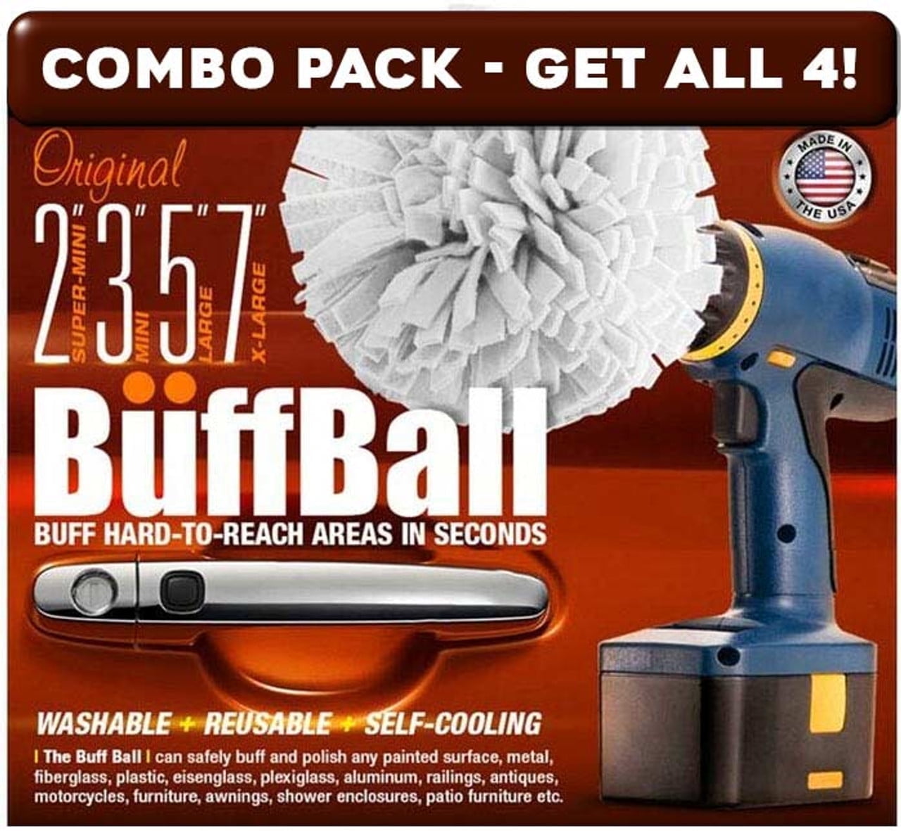 Flitz Buffer Grinder Polisher Buffing Ball Pads Combo Pack, Buffing Pads for Drill, Body Repair Polishing