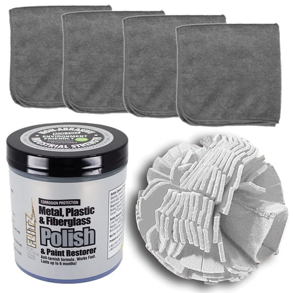 Flitz Car Buffing Kit (Basic) - USA-Made Car Care Kits for Vehicles - Includes 1lb Polish, 5" Buff Ball & 4 Microfiber Cleaning Cloths - Car Polishers and Buffers Kit to Remove Rust, Oxidation, & Mor