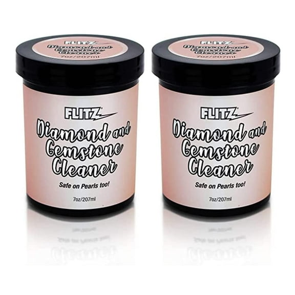 Flitz Diamond and Gemstone Jewelry Cleaner, Safe on Pearls, No Harsh Chemicals, Instantly Revives Discolored Jewelry, Perfect for Gold, Diamonds, Sterling Silver, 7 oz Jar w/Tray + Brush (2-Pack)