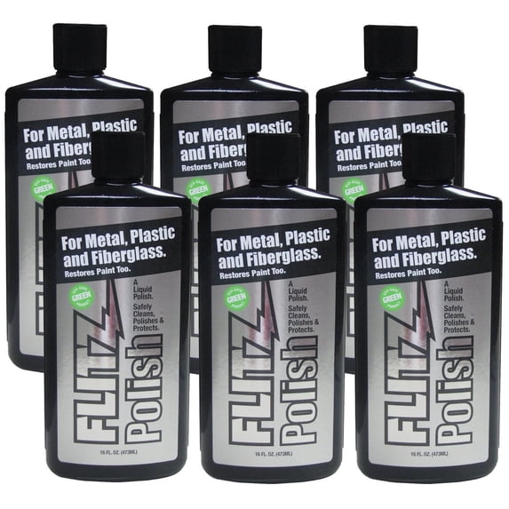 Flitz Metal Polish and Cleaner Liquid for All Metal, Also Works on Plastic, Fiberglass, Aluminum, Jewelry, Sterling Silver: Great for Headlight Restoration and Rust Remover, 16 Oz - 6 Pack