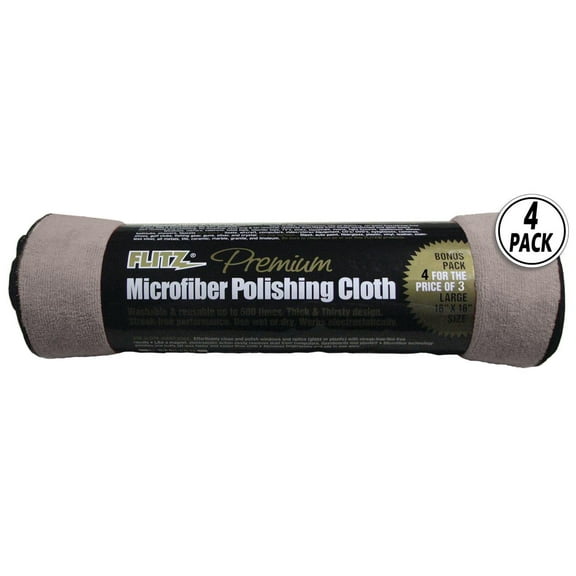 "Flitz Starfiber Microfiber Polishing Cloths - 16"" x 16"" - 4 Pack, Reusable Shine Rag Cleaner for Firearms and Blades"