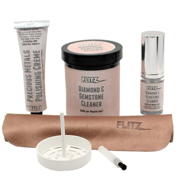 Flitz Premium Jewelry Cleaning Kit: Jewelry Cleaner Solution, Glasses Cleaner, Silver Jewelry Cleaner with Suede Applicator Cloth, Cleaning Brush, Jewelry Basket - Restores Shine & Polish