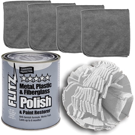FLITZ Metal Polish with Microfiber Cleaning Cloth and Puff Ball, Small Retail Kit