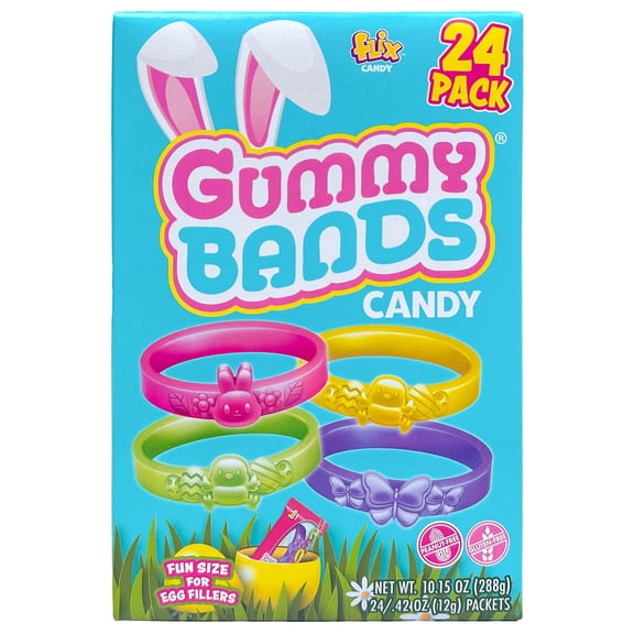 Flix Candy Easter Gummy Bands, Green Apple, Blue Raspberry, Strawberry, 24ct