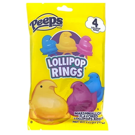 Flix Candy Easter Peeps Lollipop Rings, 4 Count, Marshmallow, Party Favors, 1.41oz
