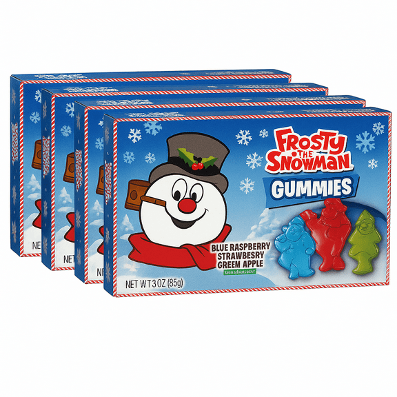 Flix Candy Frosty the Snowman Gummies Theater Box, 3 oz (4 Pack)  Blue Raspberry, Strawberry, Green Apple Holiday Candy Treats