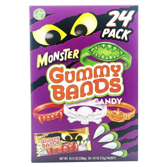 Flix Candy Monster Gummy Bands, Assorted Fruity Gummies, 24 Count Box