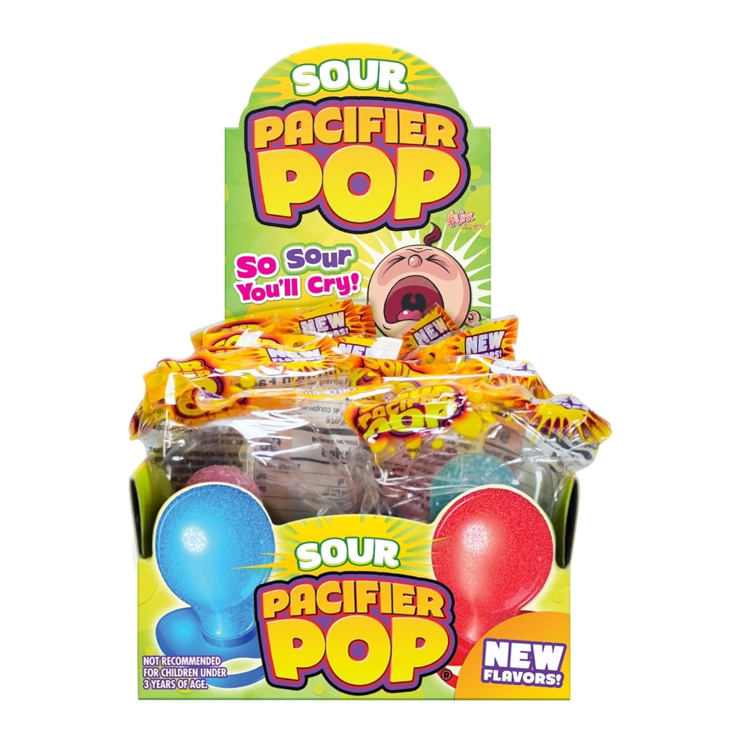 Flix Candy Sour Pacifier Lollipops, 12-Count, 0.8oz