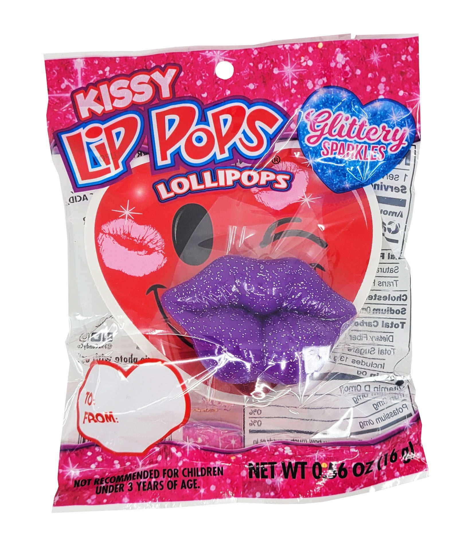 Flix Candy Valentine's Day - Glittery Kissy Lip Pop Lollipops, 1 Count ...