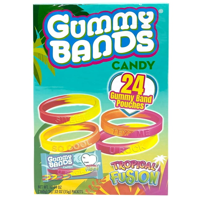 Flix Candy Valentines Day, Tropical Gummy Bands,12.69 oz, 24 Count, Box ...