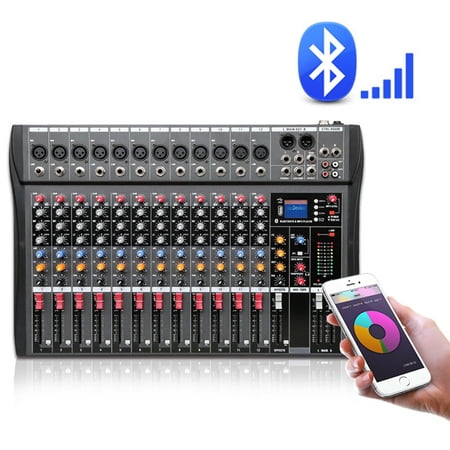 Flkoendmall 12 Channels Audio Mixer Bluetooth USB DJ Sound Mixing Console Studio