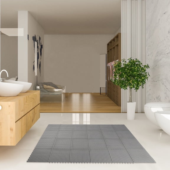 Flkoendmall 24 Pack 11.81" x 11.81" Interlocking PVC Floor Tile Mats Modular Interlocking Grey