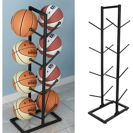 Flkoendmall 4 Layer Basketball Organizer Iron Ball Rack Floor Standing Holder Indoor Outdoor