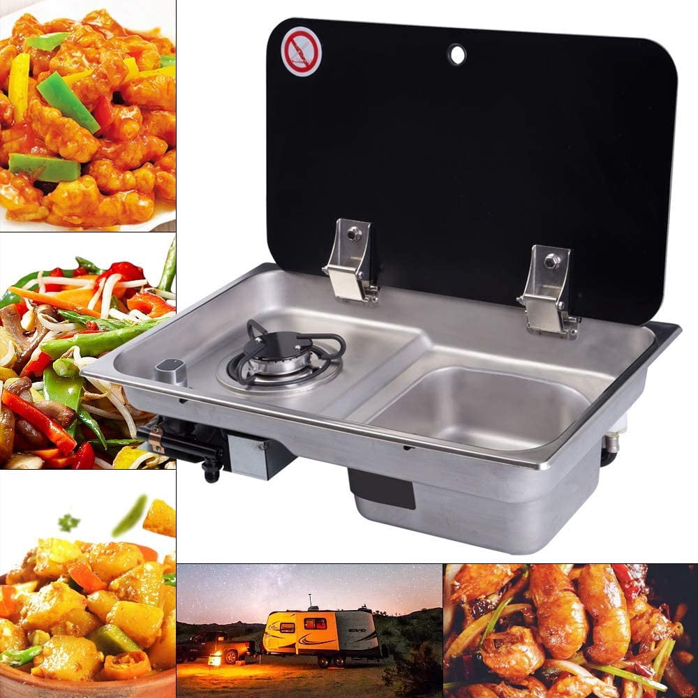 Boat Caravan Camper 1 Burner Gas Stove Hob and Sink Combo with Glass Lid GR-903