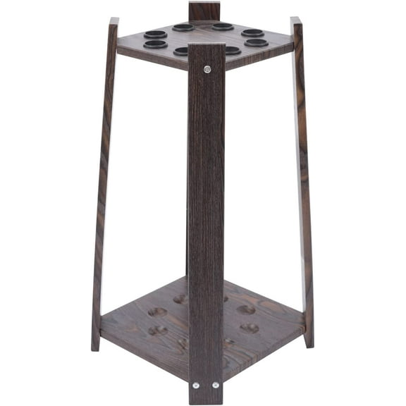Flkoendmall Pool Wooden 8-Hole Billiard Square Structure Cue Rack Storage Stand Multifunctional Pool Stick Stand for Fishing Rod Golf Club Brown