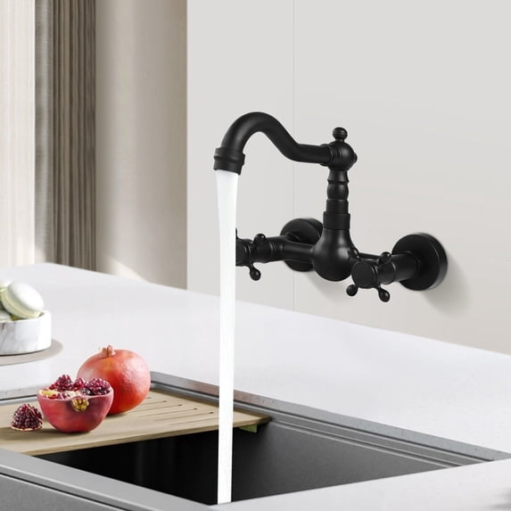 Retro Black Bathroom Kitchen Faucet Center Wall Mount 2 Handle Sink Mixer Tap