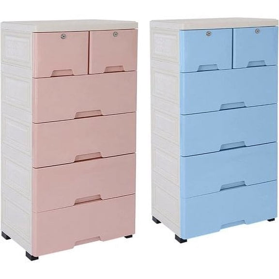 "Flkoendmall Vertical Storage Cabinet 5 Layers 6 Drawer Storage Tower Dressing Table Organizer(Pink)"