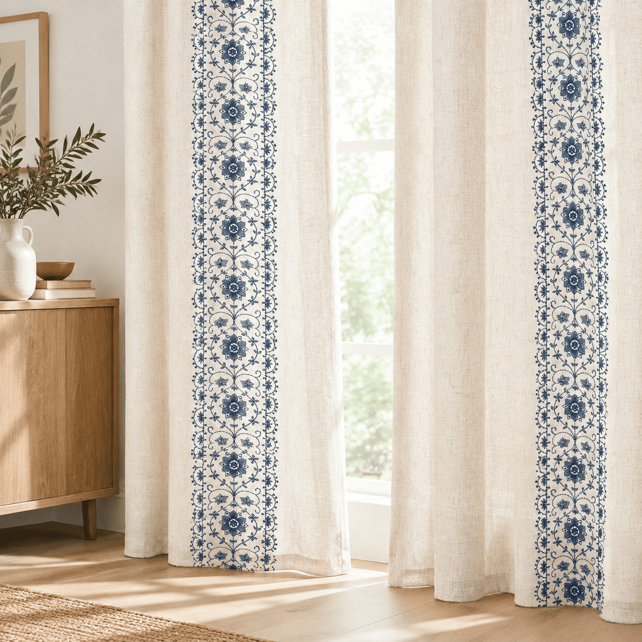 Fllinen Curtaembroidered Tab 54wx90l 2 Panels - Walmart.com