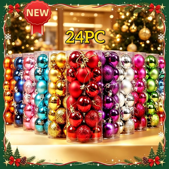 Fllostpr 24PC Christmas Balls Ornament Set, Shatterproof Lightweight Hanging Decor for Xmas Tree Party Wedding Home Indoor, Red 1.6"