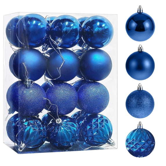 Fllostpr 24PC Electroplated Christmas Ball Ornaments, Shatterproof Hanging Decor Set for Xmas Tree Wreath Garland Party Indoor, Blue 1.6"