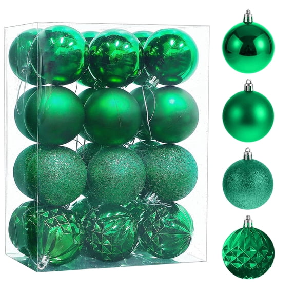Fllostpr 24PC Electroplated Christmas Ball Ornaments, Shatterproof Hanging Decor Set for Xmas Tree Wreath Garland Party Indoor, Green 2.4"