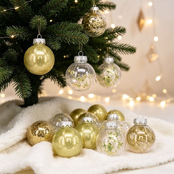 Fllostpr 24PC Glitter Christmas Ball Ornament Set, Festive Shatterproof Hanging Decor for Xmas Tree Wreath Garland Mantel, Gold 2.4"