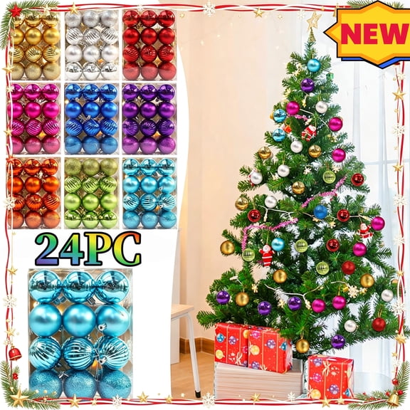 Fllostpr 24PC Glitter Christmas Ball Ornaments, Mini Shatterproof Hanging Decor Set for Xmas Tree Window Wedding Party, Blue 2"