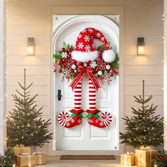 Fllostpr 35.4"x70.9" Christmas Stocking Door Cover, Curtain Decor for Front Door Wall Dining Table Indoor