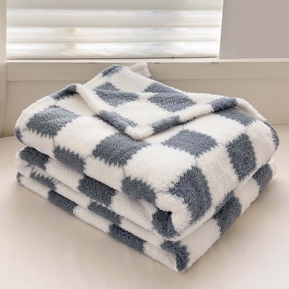 Fllostpr 39x59" Checkered Style Flannel Blanket, Gray Warm Soft Lightweight Throw Blanket for Sofa Bed Couch Office Travel Camping Nap