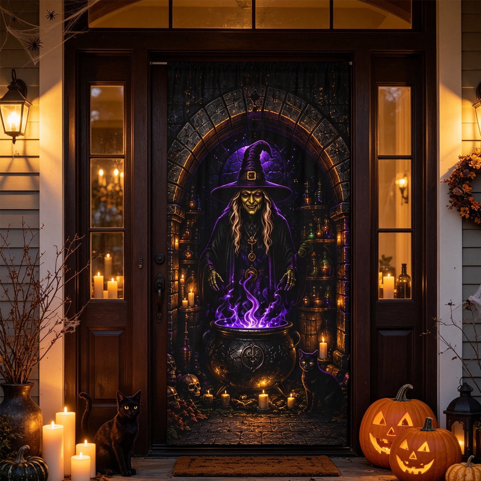 Fllostpr 70.9x35.4" Halloween Witch Pattern Door Cover, Realistic