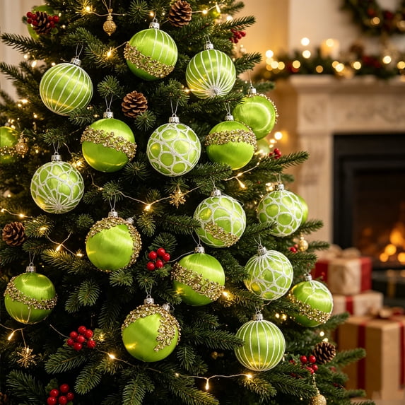 Fllostpr Christmas 16PC 4 Styles Satin Wrapped Balls Ornaments, Shatterproof Hanging Decor Set for Xmas Tree Mantel Garland Window, 2.4"