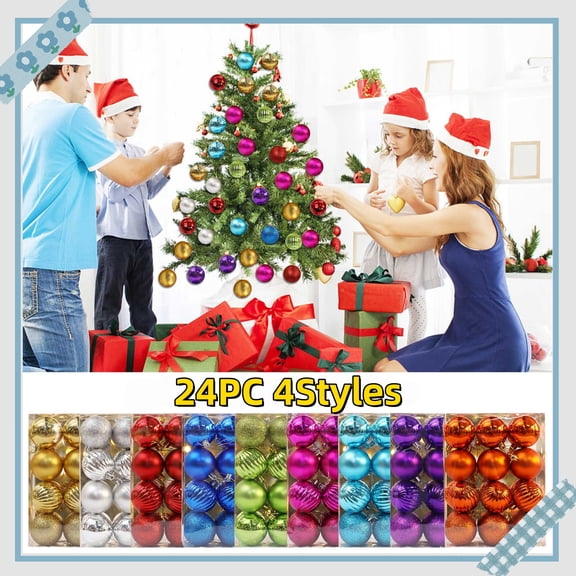 Fllostpr Christmas 24PC 4Styles Glitter Balls Ornaments, Blue Shatterproof Decor Baubles Set for Xmas Tree Window Mall Party, 1.6"