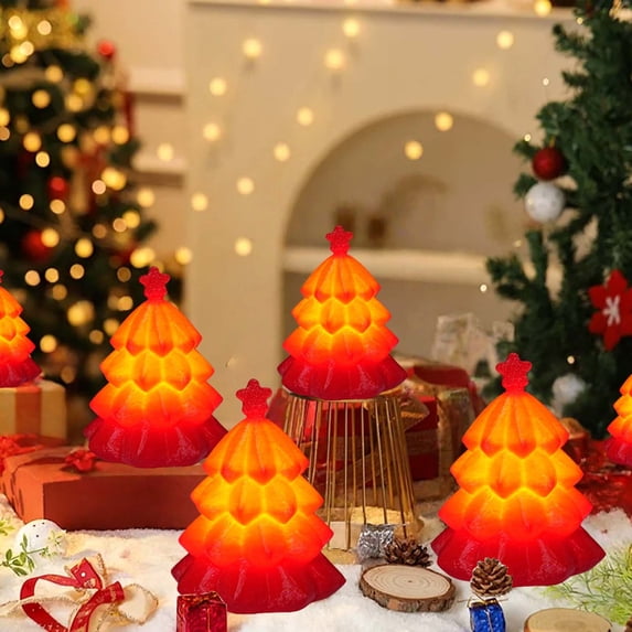 Fllostpr Christmas 3D 3X2.3" Red Luminous Tree Ornament Lamp, Decoration for Desk Bedside Counter Mantel Party