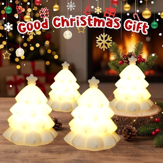 Fllostpr Christmas 3D 3X2.3" White Luminous Tree Ornament Lamp, Decoration for Desk Bedside Counter Mantel Party