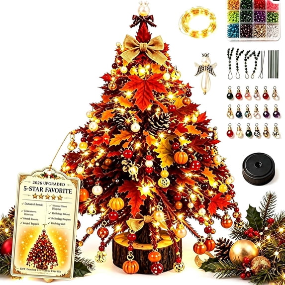 Fllostpr Christmas DIY Beaded Tree Kit, Handmade Art Set for Home Office Tabletop Party Display, 8.1"