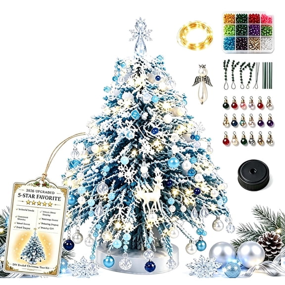 Fllostpr Christmas DIY Beaded Tree Kit, Handmade Art Set for Home Office Tabletop Party Display, 8.1"