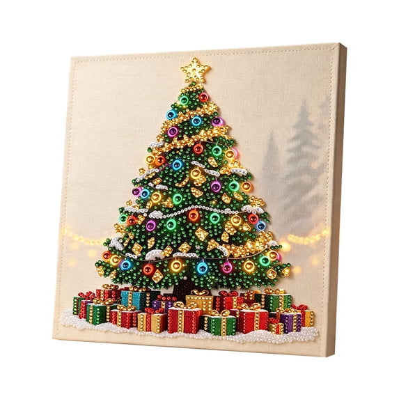 Fllostpr Christmas Pearl Diamonds Painting Art Set, Acrylic DIY Tree Wall Art for Home Styling Party Favor Festive Activity 11.8X11.8"